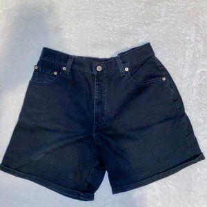Levis Stretch Black Denim Mid Shorts